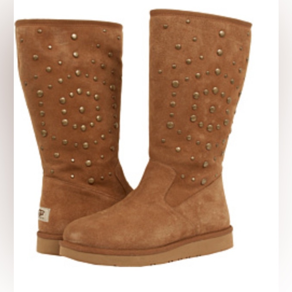 UGG Chestnut Studded Suede Mid-Calf Boots